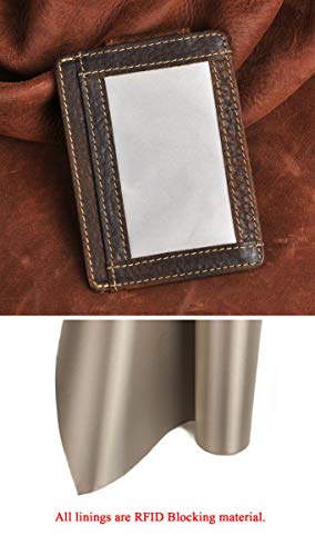 Image of Le'aokuu Genuine Leather Magnet Money Clip Credit Card Case Holder Slim Wallet