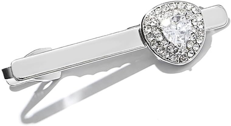Silver Diamond Heart Gemstone Collar Pin Metal Personality Shirt Clip Men's Formal Tie Copper