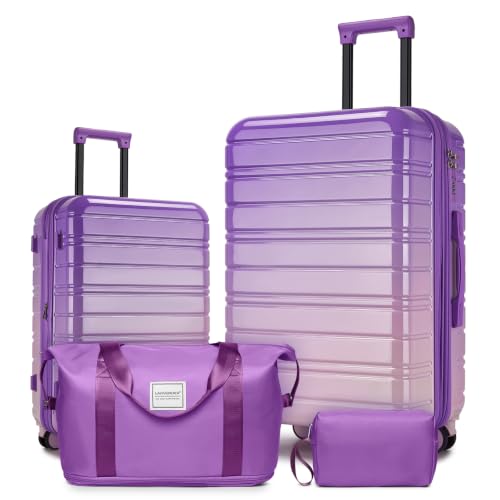 Image of LARVENDER Luggage Sets 4 Piece, PC+ABS Expandable Suitcases with Wheels | Suitcase Set for Women and Men|Checked Luggage|Carry On Luggage|Hardside Lightweight|Lavender Blush