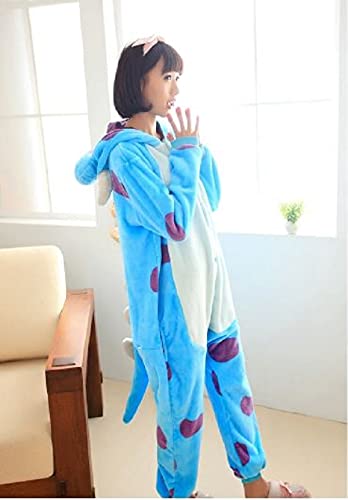 Kit Pijama Sullivan e Pantufa Importado Kigurumi Peludo Tamanho: M 1,51-1,62; Cor: Azul Estampado