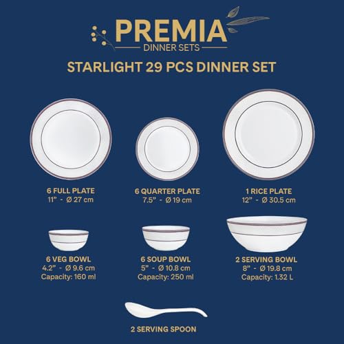 Image of Larah by Borosil 29pc Opalware Starlight Dinner Set for Family of 6 | Microwave & Dishwasher Safe Crockery Set for Dining & Gifting | Plates & Bowls