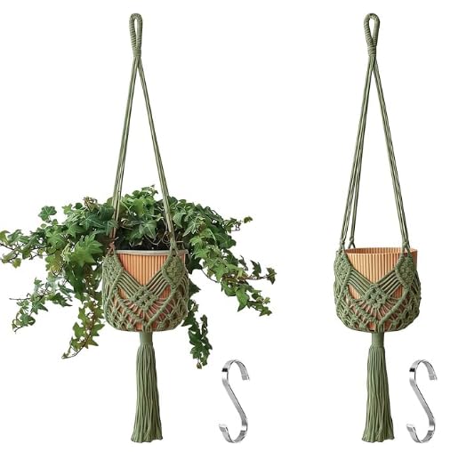Elovara 2-Pack Macrame Plant Hangers, Indoor Hanging Planter Basket Green