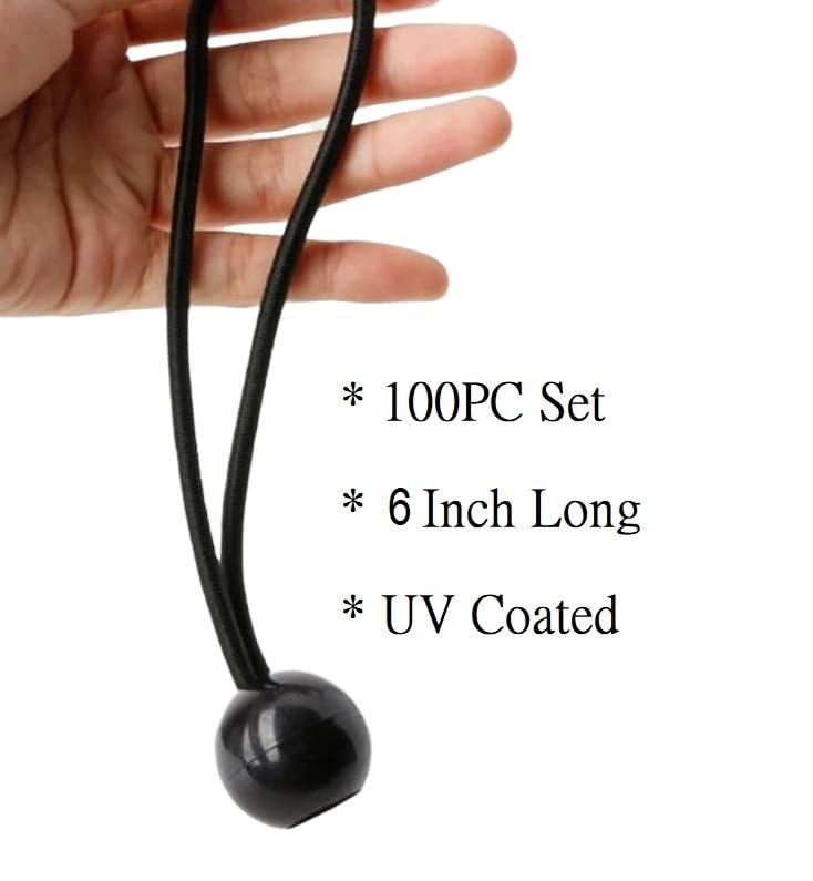 Ball Bungee Cords 6 Inch Bungee Cord with Balls, 100 PCS Heavy Duty Bungie Cord Balls Canopy Tarp Tie Down Bungee Balls for Camping, Shelter,Cargo, Tent Poles UV Resistant