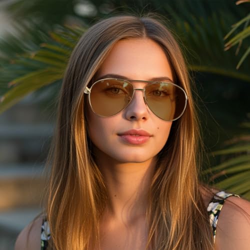 FIMILU Aviator Sunglasses for Women, Trendy Designer Shades Metal Frame Oversized Sun Glasses with UV400 Protection (2 Pack)3