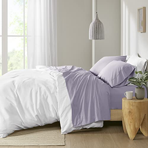 Percale de coton brossé Madison Park : parure California King violette d'exception