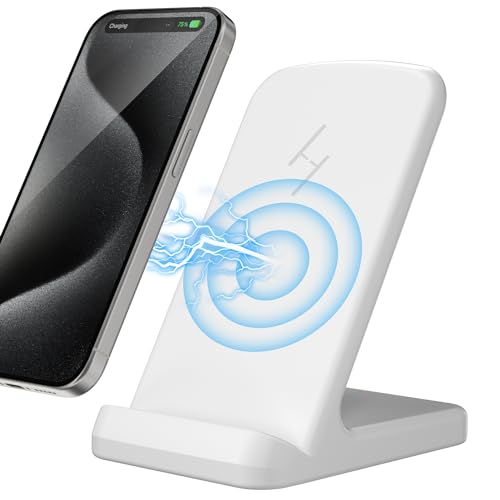 Zestiq Wireless Charger, 15W Wireless Charging Stand for iPhone 16 15 14 13 12 11 Pro Max Plus, Samsung Galaxy S24/S23/S22/S21/S20/S10（White）