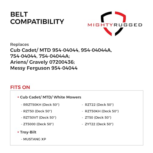 Image of MightyRugged 954-04044A 50 inch Deck Belt Replacement for Cub Cadet - Belt Length 134 inch - Heavy-Duty, Durable, Aramid Cord Belt - Compatible with Massey Ferguson, MTD, Ariens, Gravely