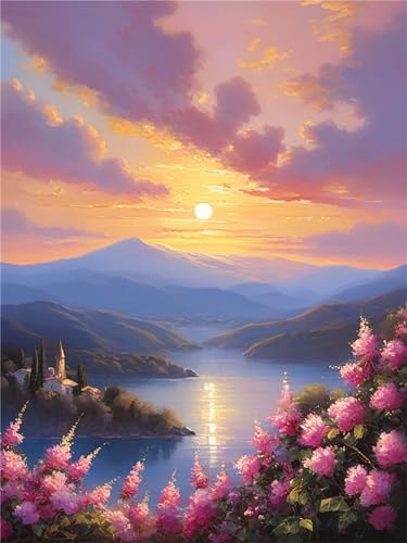 Diamond Painting Rivière au Coucher du Soleil 80x110cm XXL pour Adulte et Enfant