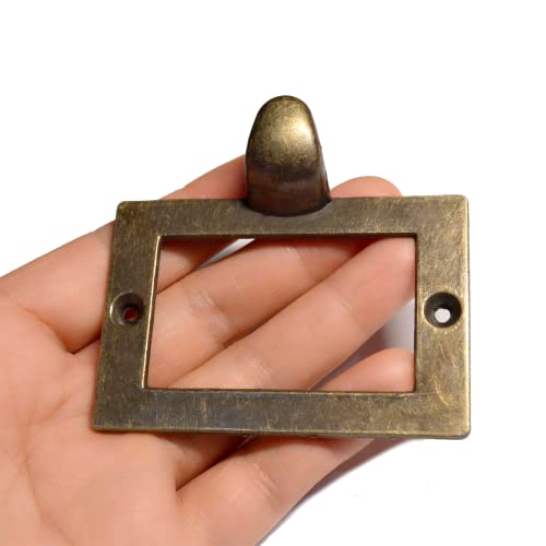 10 Pcs Antique Tag Label Frames Bronze Drawer Label Holders File Name Card Holder For Office File Case Library Box Medicine Pharmacy Cabinet Apothecary Drawer (Length:2-7/8", Width:2-3/4") #TOP5