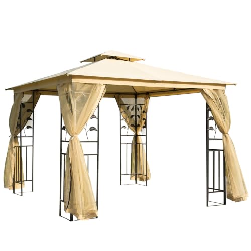 Outsunny Luxus Pavillon Gartenpavillon mit Seitenteilen 3x3 m...
