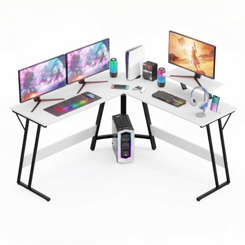 Image of Deskio Siyora L Shaped Table I Computer Table for Home Pc I Office Computer Table for Home I Rounded Corner Desk I Gaming I Worktable (130 Cm x 50 Cm x 75 Cm) White Wood, Metal - DIY