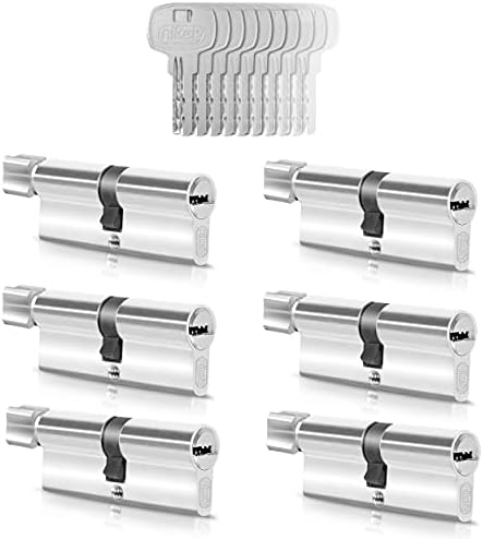 Cylindre De Serrure à Bouton (Knaufzylinder) 30/30 à 45/45 + 5 Clés Différentes - Marque Löwen Sicherheit, Garantie 2 Ans