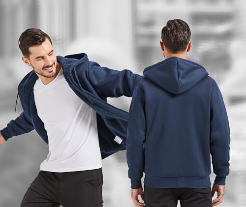 Image of V VALANCH Men Hoodies Zip Up Sherpa Lined Sweatshirts Heavyweight Thick Warm Fleece Winter Jacket