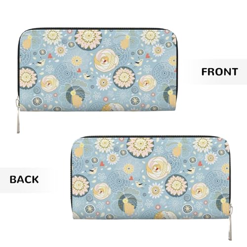Leather Hand Wallet for Mothers Day Women Card Holder Large Capacity Credit Wallet with Zippering Flower Planet3