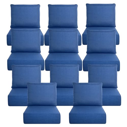 Image of Luxury 6 inch Thick Outdoor Cushion Set 11 - 24x24 Patio Furniture Cushions with 28D High-Density Foam, Water-Resistant & Fade-Resistant Fabric, Removable Covers for Patio Furniture Sofa Couch -Blue
