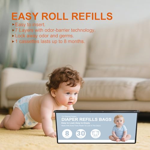 Image of Diaper Pail Refills Bags Compatible with Genie Easy Roll Signature and Platinum Diaper Pails,120 Refills Holds Up to 5600 Newborn Diapers,7-Layer Odor-Barrier Technology (4 Pack)