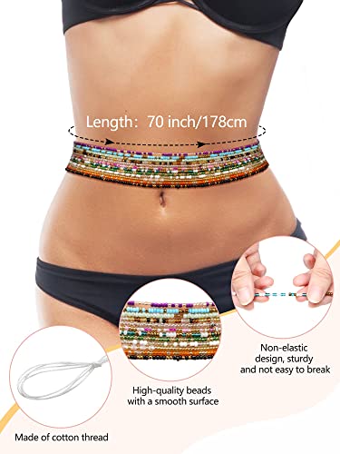 Fumete 12 Pcs Waist Beads Set Handmade African Belly Beads Chain Plus Size Body Jewelry Non Stretching Belly Chain for Women3
