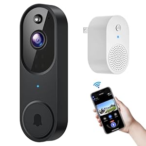 1080p Video Doorbell Camera Wireless, Chime Ringer Included, AI Human Detection, 2-Way Audio, Live View, 2.4G WiFi, Night Vision, Cloud Storage, Rechargeable Battery, Home Security (Black)