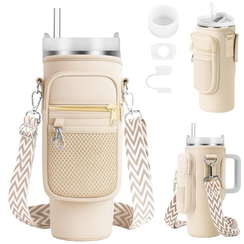 Zouboto Tasche für Stanley Cup Wasserflaschenhalter Tasche für Stanley Tumbler 40oz Wasserflasche Träger mit Handyfach und Verstellbarem Schultergurt Geeignet Zum Wandern Laufen Radfahren