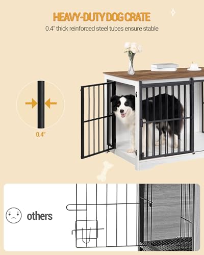 Hzuaneri 44.1" XL Dog Crate Furniture Indoor Dog Kennel with Barn Door | Wooden Dog Crates Furniture, Heavy Duty Dog Crate, Decorative Pet House End Side Table for Large Dogs, White Brown DFC80114B - Image 7