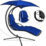 [page_title]-Kesser® - Schwebeliege mit Sonnenschirm, Hängeliege, Sonnenliege H200, L194, B100 cm, Relaxliege, Schaukelliege Hängematte, Schaukelliege, Auflagen - Nackenkissen, Blau