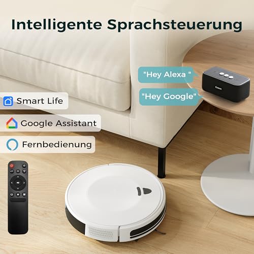 E2 Staubsauger Roboter mit Kartierung 6000 Pa, 150 Min. Laufzeit, 660 ml Großer Staubbehälter, APP-, Sprach- & Fernbedienungssteuerung, roboterstaubsauger Intelligente Reinigung für Tierhaare & Staub