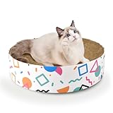 Round Cat Scratcher Cardboard Bed Lounge Couch for Indoor Cats 2 in 1 Cat Scratch Pad Bowl Nest 16.5'x16.5' Kitty Cat Scratching Board Pad Corrugated Lounge Cat Beds&Furniture Protector (Geometries)