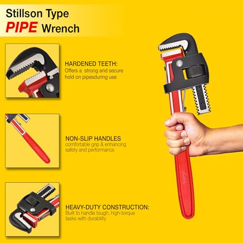 Image of Link Prabal Stillson Type Pipe Wrench 18-Inch with Induction Hardened Teeth and Dip Painted Handle - 450 mm Ideal for || Construction || Heavy-Duty Applications for Industrial & Professional Use
