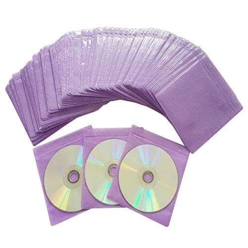 100 Pack Premium Cd Dvd Sleeves,Thick Non-Woven Material Double-Sided Refill Plastic Sleeve For Cd And Dvd Storage Binders Disc Case (Purple) #TOP15