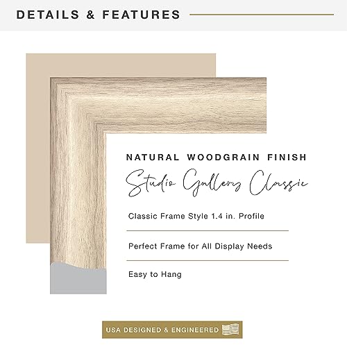 MCS Studio Gallery Classic 8.5x11 Picture Frame Natural Woodgrain, Vertical & Horizontal Wall Hanging Large Picture Frame for Photos, Posters & Art Prints (1-Pack)