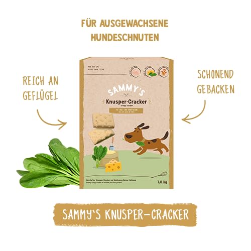 Sammy´s Knusper-Cracker | Herzhafte Snacks für Hunde | Reich an Geflügel | Schonend im Ofen gebacken | Knusper-Cracker mit Käse- und Spinatfüllung | ohne Zuckerzusatz | Trainingssnack | 4 x 1 kg