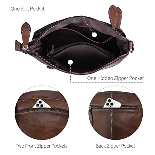 Heshe Leather Shoulder Bags For Women Vintage Small Tote Purse With Zipper Designer Handbags For Ladies(Coffee) #TOP7