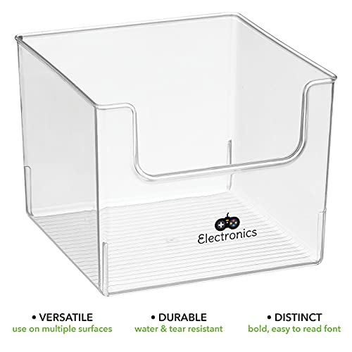 mDesign Square Plastic Toy Storage Organizer Bin with Labels - Open Front Container Boxes for Organizing Drawers, Dressers, Cubbies or Closet - Ligne Collection - Includes 4 Bins + 24 Labels - Clear - Image 5