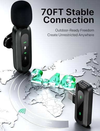 Image of Upgraded 2 Pack Mini Clip on Microphone With LED Display, Wireless Lavalier Microphone for iPhone, HD Noise Cancelling, Portable Lapel Mic for Recording Video Podcast Vlogg Content Creator interview