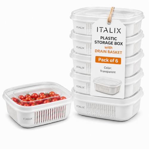 Image of ITALIX Kitchen Storage Containers Set of 6 for Fridge Organizer, Multipurpose Food Storage Boxes for Kitchen, Refrigerator, Pantry & Dry Snacks Storage Containers with Lids