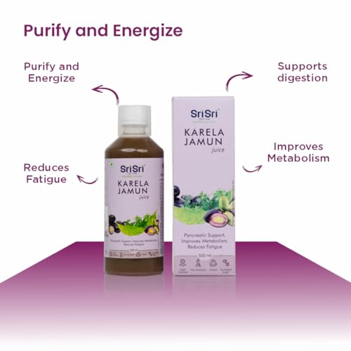 Image of Sri Sri TATTVA shuddhta ka naam Karela Jamun Juice | Maintains Blood Sugar Levels | Reduces Bad Cholesterol | Good For Digestive Health | No Added Sugar | 500 Ml I Pack of 2