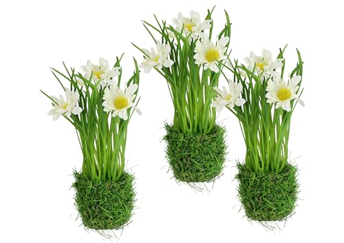 Margherite artificiali nel nido d'erba, 20 cm, set di 3 fiori artificiali, margherite, cespuglio di erba, decorazione pasquale, fiori primaverili, decorazione primaverile, decorazione per la