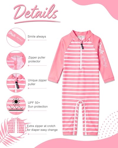 Image of weVSwe Baby Girl Toddler UPF 50+ Rash Guard Swimsuit Sun Protection Beachwear Zipper Bathing Suit 0-3 Years