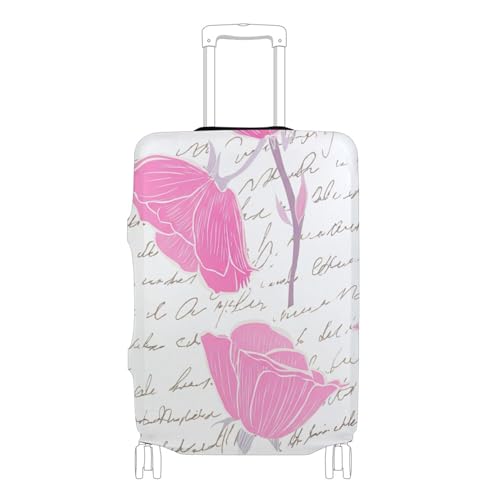 Joisal Luggage Protector Custom Suitcase Covers Pink Flowers White Letter Protection Painting Flight Travel Suitcase Sleeve, L, Fits 26-28 Inch Case