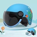 QJWMatic Cascos De Motocicleta De Dibujos Animados para Niños, Bonitos Cascos De Cuatro Estaciones con Visera Solar para Jóvenes Ciclomotor ATV Cruiser Scooter Casco para Niño Y Niña H,M48-54CM