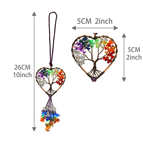 Persofine Healing Crystal Decor Tree Of Life Car Hanging Accessories 7 Chakras Stones Wall Decor Meditation Ornaments Good Luck Home Decoration Party Decor (Heart) #TOP2