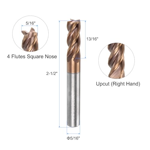 Image of uxcell Carbide Square End Mill, 5 /16 inch Diameter TiAlN Coated 4 Flutes Milling Bit Cutter, for Hardened Steel Stainless Steel Alloy Metal, 5 /16 inch Shank 13 /16 inch Cut Length 2-1 /2 inch Long HRC50
