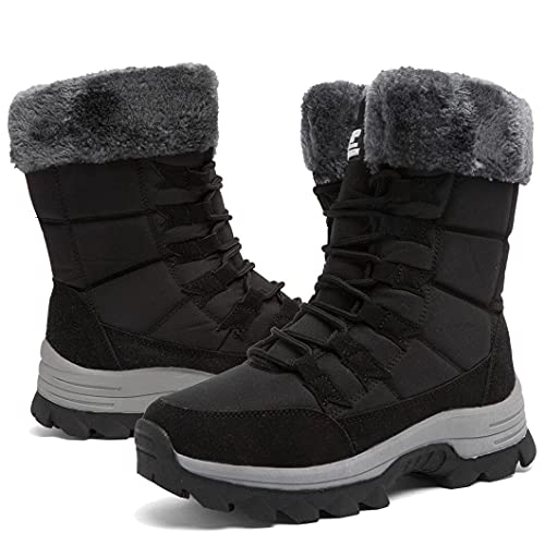 GoodValue Womens Snow Boots Winter Fur Lined Waterproof Walking Boots Lightweight Outdoor Ankle Boots Ladies Warm Shoes Anti-Slip Mid Calf Boots