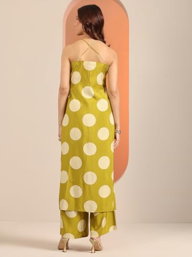 Image of Libas Gerua Printed Silk Blend Straight Kurta With Palazzos