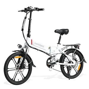 SAMEBIKE Elektrische fiets, 20 inch, inklapbare stadsfiets voor dames en heren, 48 V accu, 10,4 Ah, elektrische fietsen met lcd-display en voor- en achterfietsverlichting, mobiele houder met USB, wit