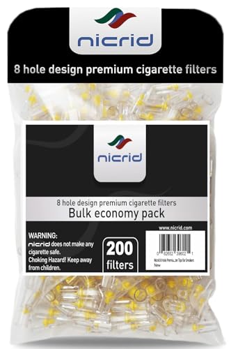 Nicrid 8 Hole 200 Disposable Cigarette Filters That Remove Tar, Tar Filters, Reduce Tar, Tar and Toxin Removal, Tar Bars for Cigarettes, Cigarette Filter Tips for Regular and King Size Cigarette