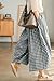 chouyatou Women's Cotton Linen Pants Elastic Waist Plaid Gingham Wide Leg Capri Palazzo Pants (X-Small, Black)