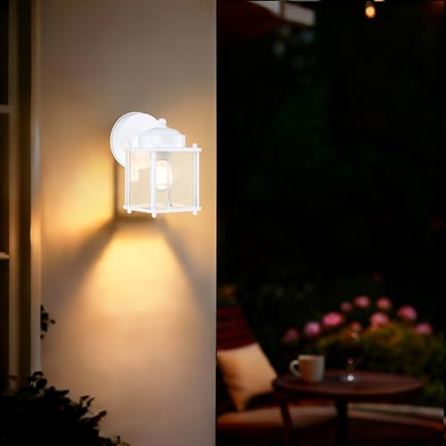 Image of LIT-PaTH Outdoor Wall Lantern, Exterior Waterproof Wall Sconce Light, Proch Lighting Fixture with E26 Socket, Modern Outside Lights for Front Door Garage Patio, White, 2 Pack