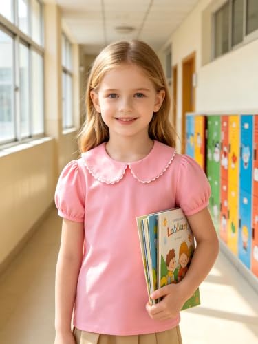 Image of LYSMuch Girl Short Sleeve Peter Pan Collar Shirt Kid School Polo Shirt