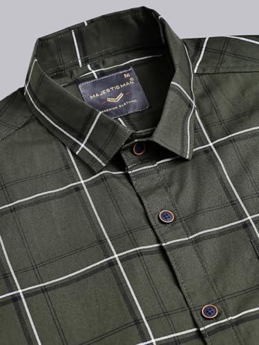 Image of Majestic Man Slim Fit Pure Cotton Half Sleeve Checked Casual Shirt